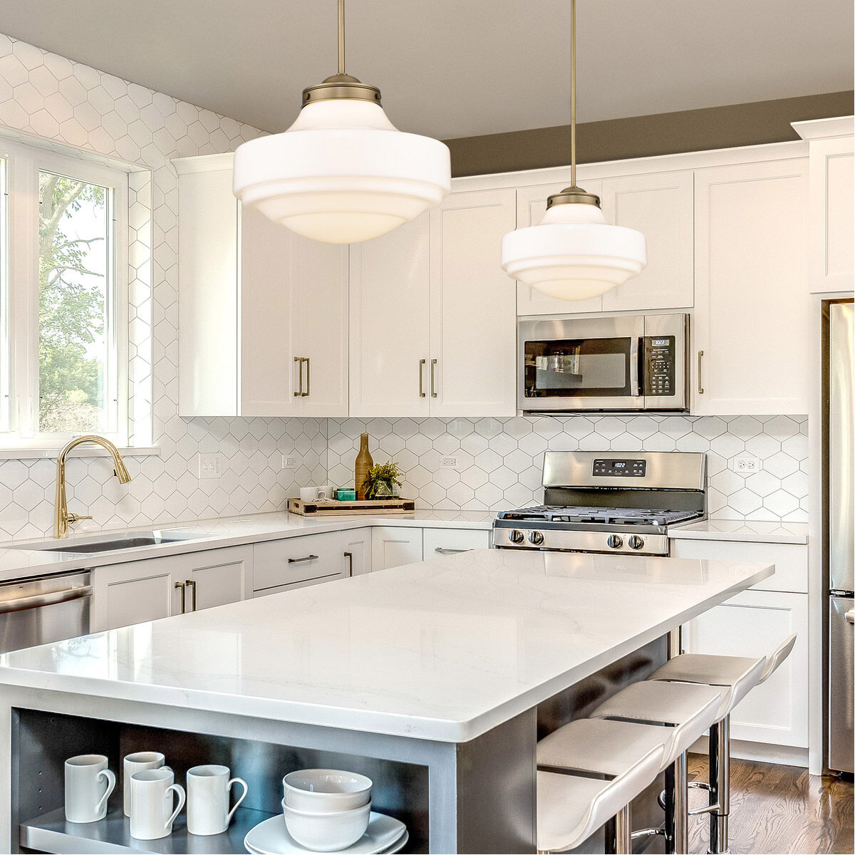 Brass milk glass pendant top
